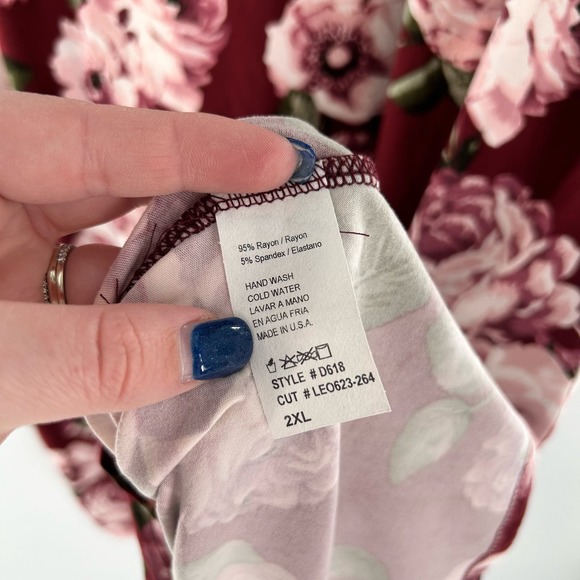 J Mode Size 2X Floral Short Sleeve Criss Cross Lattice Scoop Neckline Mini Dress - Picture 8 of 10